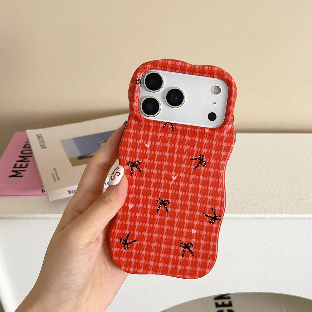 2 IN 1 Red Grid Pattern Lattice Phone Case