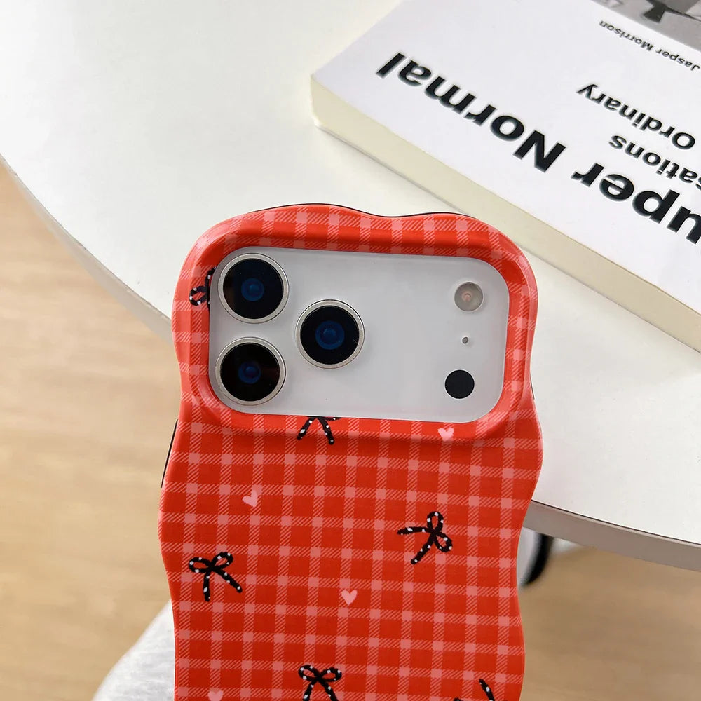 2 IN 1 Red Grid Pattern Lattice Phone Case
